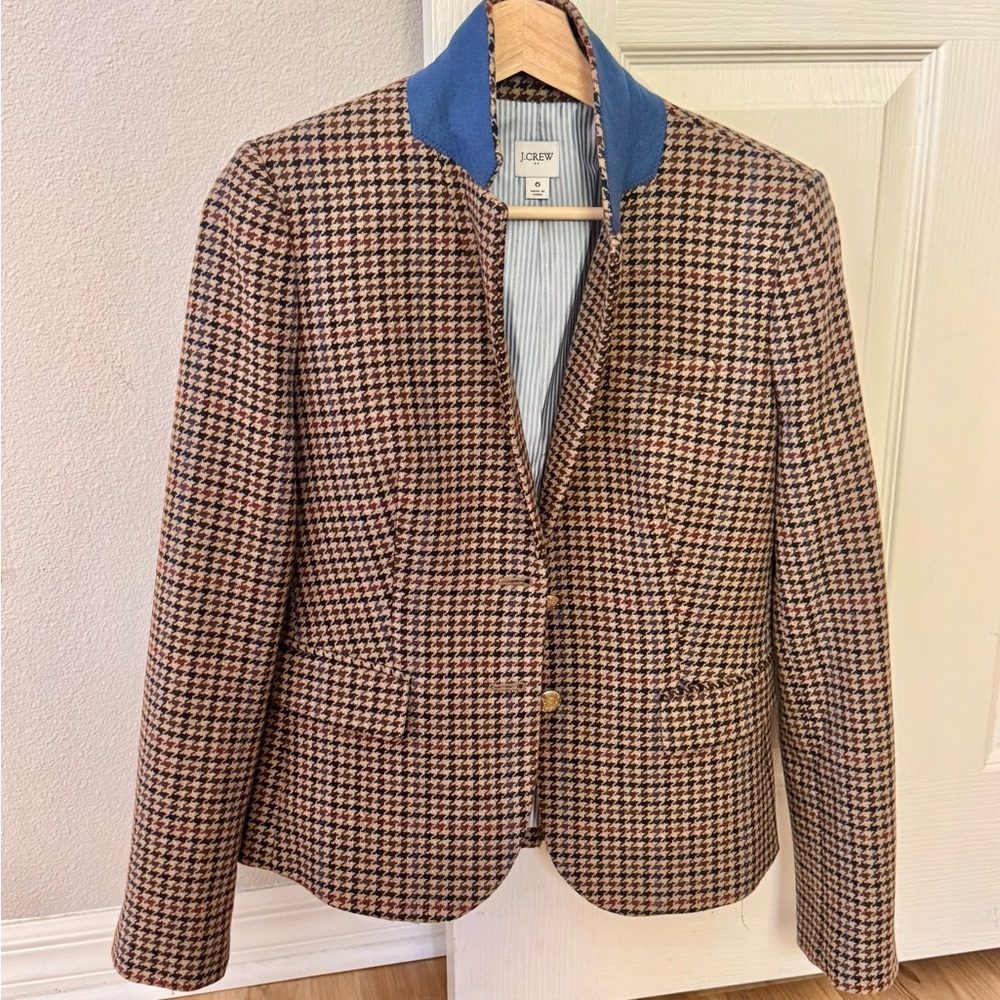 J.Crew Multicolor Houndstooth Blazer with Blue Lining
